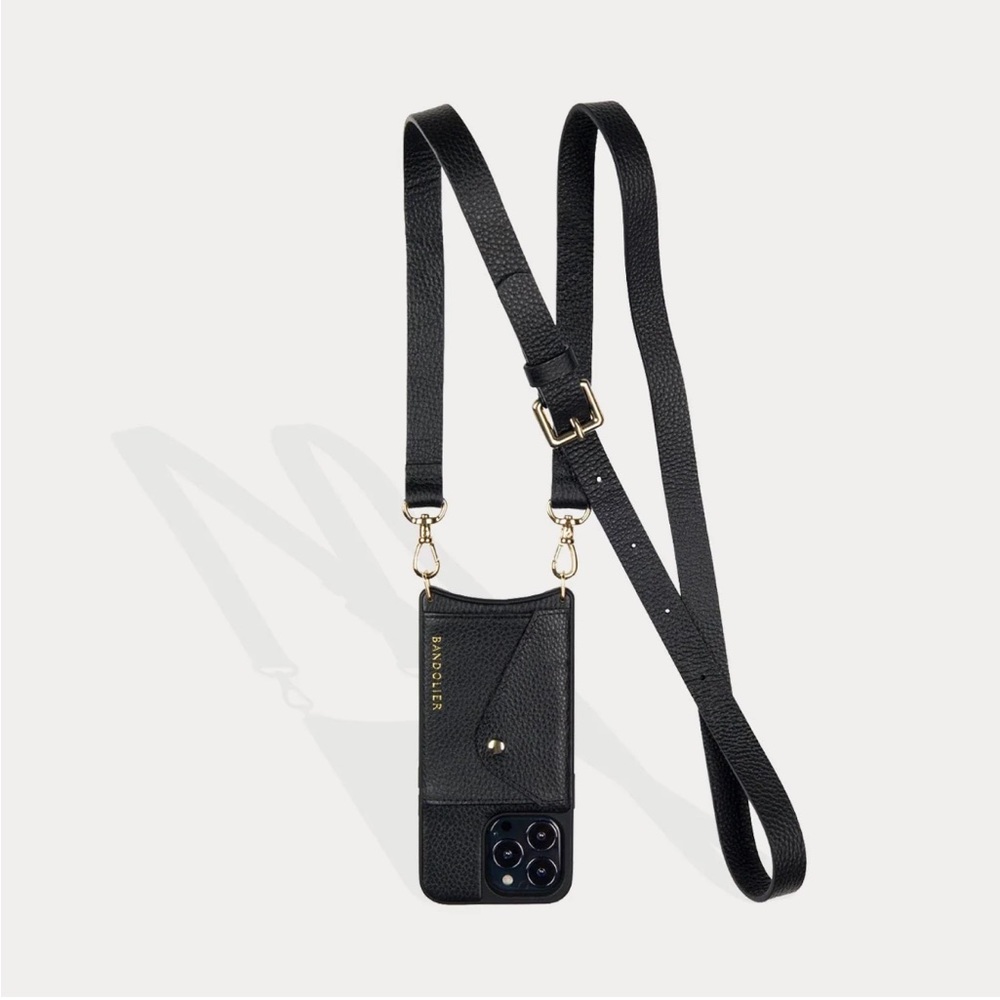 HAILEY
Side Slot Leather Crossbody Bandolier in Black/Gold